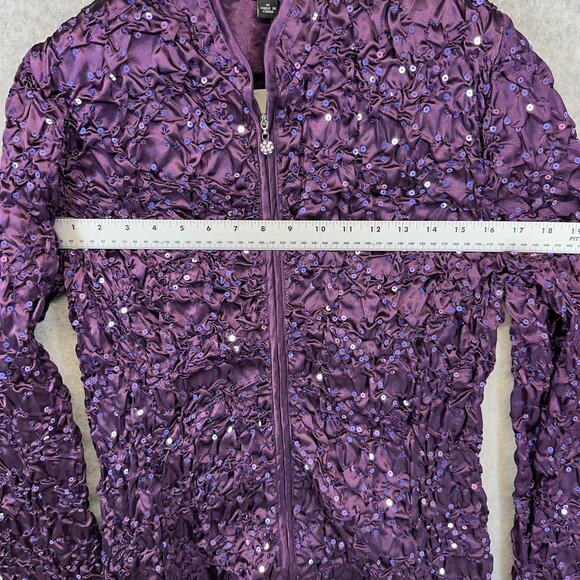 Adressing Jacket Womens Medium Purple Metal Silver Sequin Crinkle Embellished - Picture 12 of 16